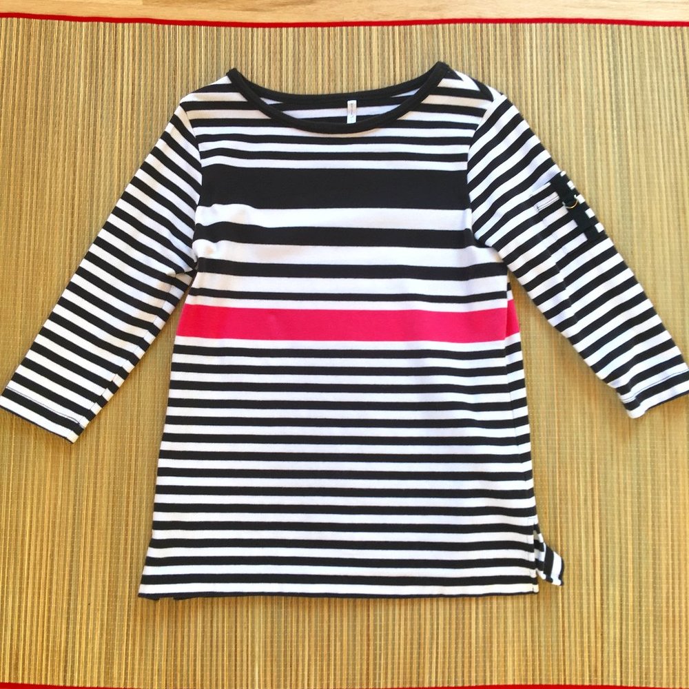 White Stag Black Pink Striped 3/4 Sleeve Shirt